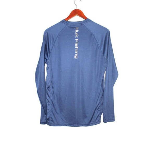 Huk Shirt Mens Performance Fishing SM Icon X Long Sleeve Navy Rash Guard Summer - Picture 3 of 8